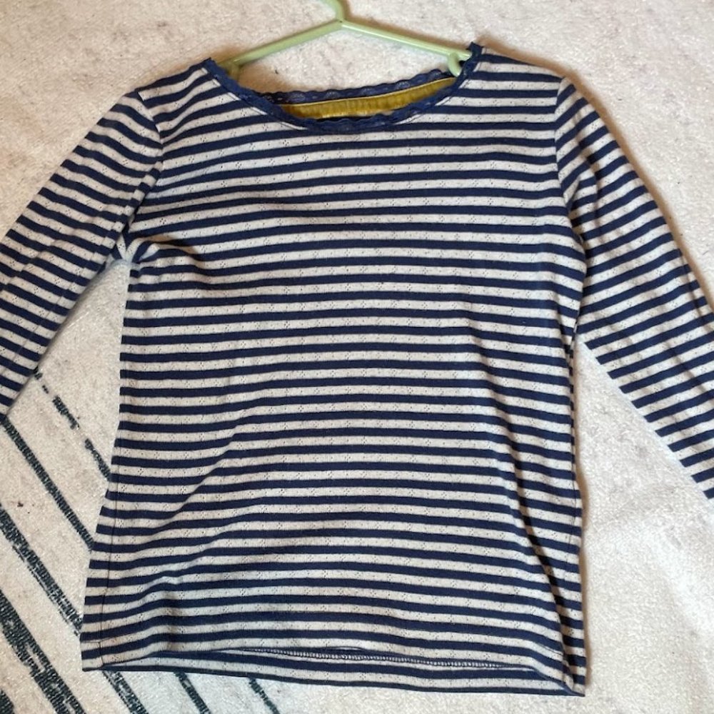 Mini Boden navy sparkle pointelle shirt